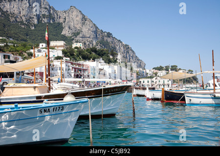 The view of the waterfront of Marina Grande, the major port at the northeast of the island Capri. Stock Photo