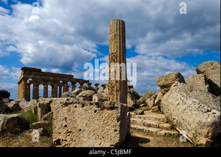Ruins of Temple F in front of  Temple E in Selinunte (Selinunt), Sicily, Italy Stock Photo