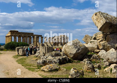 Ruins of Temple F in front of  Temple E in Selinunte (Selinunt), Sicily, Italy Stock Photo