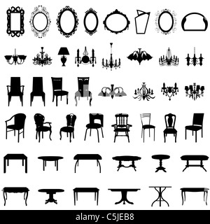 Set of different furniture silhouettes. Vector illustration. Stock Photo