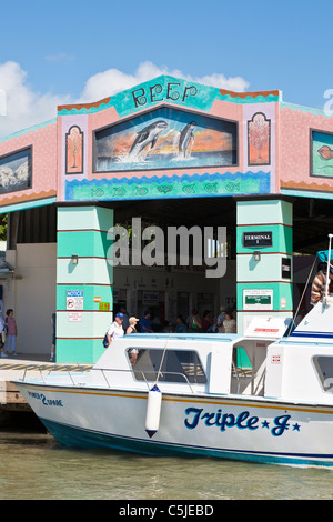 Triple J boat at Terminal 1 cruise ship dock in Belize City, Belize Stock Photo