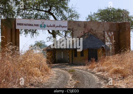 Entrance gate to Dinder (Dindir) National Park, North Sudan, Africa Stock Photo