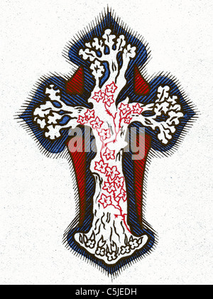 Christian Cross with twisted vines, twigs and boughs Stock Photo