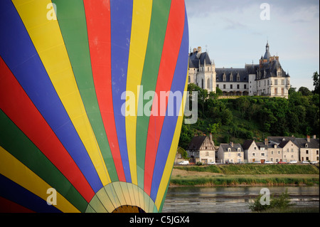 Mongolfiere takeoff at Chaumont castle,Chaumont-sur-Loire, Loire valley UNESCO world heritage, Loir-et-Cher,Touraine,France, Stock Photo
