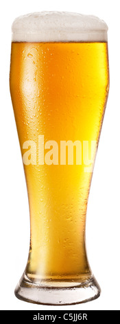 Frosty glass of light beer isolated on a white background. File contains a path to cut. Stock Photo