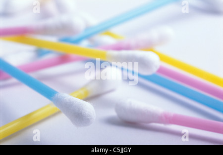 Close-up of several colorful plastic Q-tips / cotton buds Stock Photo