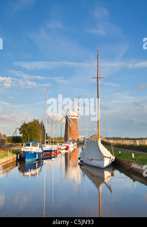 Horsey windmill on a summers evening on the Norfolk Broads Stock Photo
