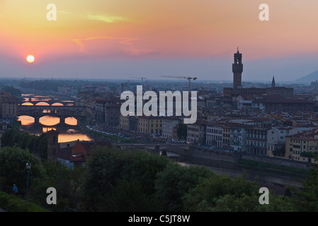 View of Florence, Italy at sunset from Piazzale Michelangelo. Stock Photo