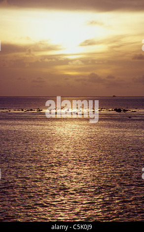 Sunset over the Pacific Ocean, Palau, Micronesia Stock Photo