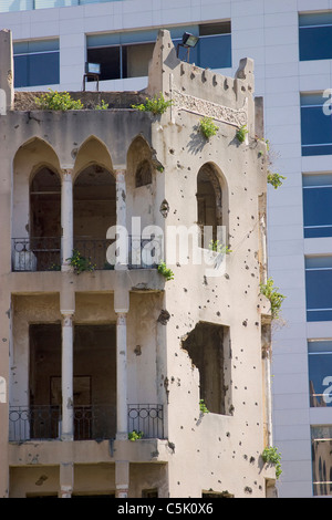 Building damaged in war, Downtown, Beirut, Lebanon Stock Photo