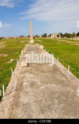 Obelisk that marks the center of the hippodrome in Tyre, Lebanon Stock Photo