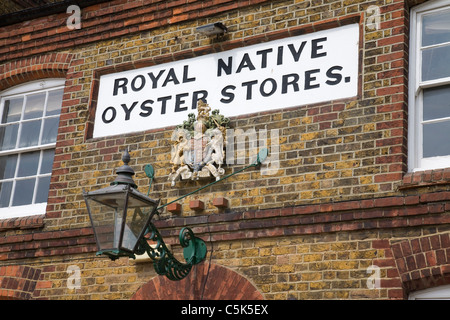 A sign of  "The Royal Native Oyster Stores" in Whitstable, Kent, England. Stock Photo