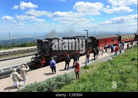 Steam locomotive train arriving at Brocken Station in the Harz mountains Germany Stock Photo