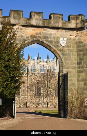 The entrance to Auckland Castle, the official home of the Bishop of Durham, Bishop Auckland, County Durham, England Stock Photo