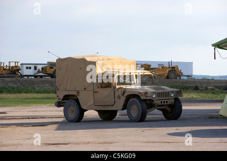 Iowa army national guard humvee united states military in front of levees at the missouri river during flooding June 2011 Stock Photo