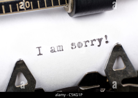 Typewriter close up shot, concept of I am sorry Stock Photo