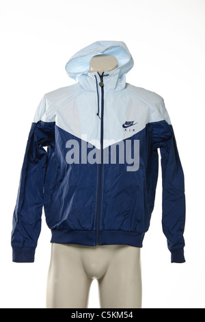 Nike Air windrunner men's sportswear nylon windcheater jacket. In light blue/dark blue, with hood. Stock Photo