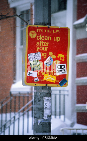Tagged sign in snowfall, SoHO, New York City. Stock Photo