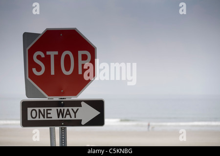 Stop! Scarborough Beach traffic, Cape Elizabeth, ME Stock Photo