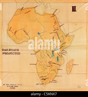 Railroad map of Africa, circa 1908 Stock Photo