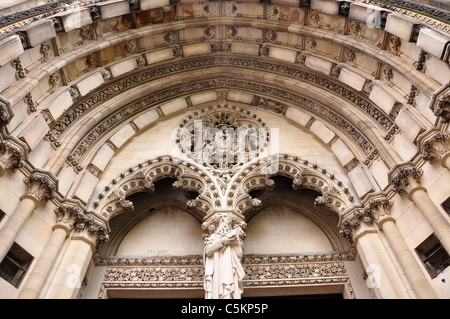 The entrance, Sculptures, Frieze and statues of Cathedral of Saint John the Divine, Manhattan New York. Stock Photo