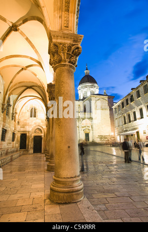 View from Rector's Palace looking towards the Cathedral in Stari Grad (Old Town) of Dubrovnik, Croatia.  A UNESCO World Stock Photo