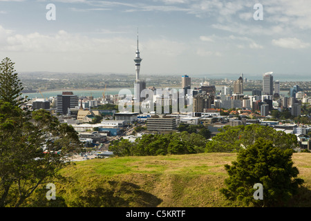 View of Auckland from Mt. Eden.  Volcanic crater and memorial in city limits.  Auckland, New Zealand Stock Photo