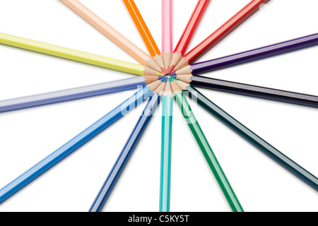 Color pencils arranged radially Stock Photo