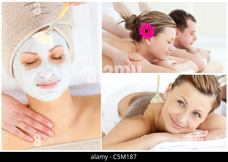 Collage of an attractive couple having relaxation treatments Stock Photo