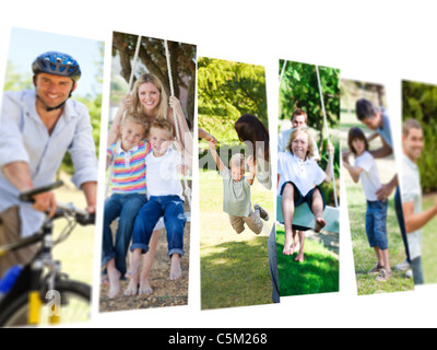 Collage of couples spending time outdoors with their children Stock Photo