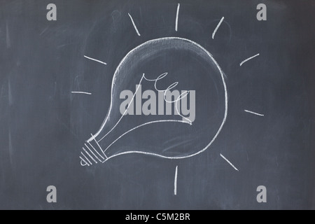 Lightbulb drawn on a blackboard Stock Photo