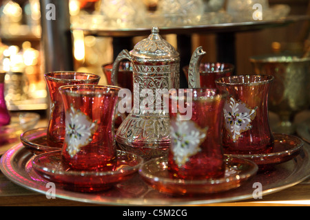 Traditional Turkish tea set at Grand Bazaar in Istanbul Stock Photo