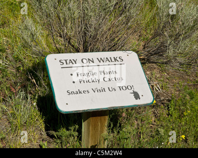 'Stay On Walks' Hikers Beware Sign in Great Falls, Montana Stock Photo