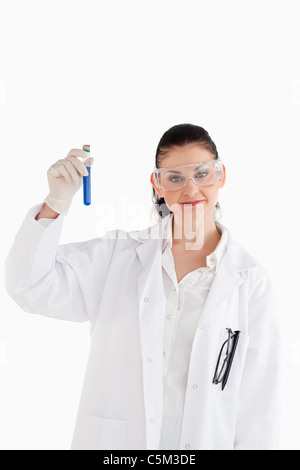 Dark-haired scientist looking at the camera Stock Photo