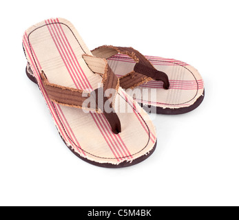 pair of men's flip flops isolated on white background Stock Photo