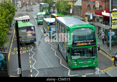 Nottingham City centre street, busy with buses Stock Photo