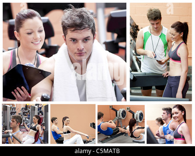 Collage of a couple doing exercises Stock Photo