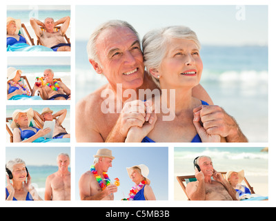 Collage of an elderly couple spending time together on a beach Stock Photo