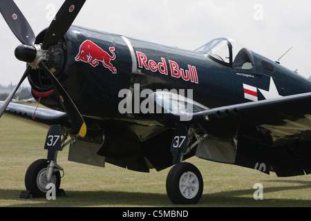 The Red Bull Chance Vought Corsair at the 2011 Flying Legends air show, Duxford, England. Stock Photo