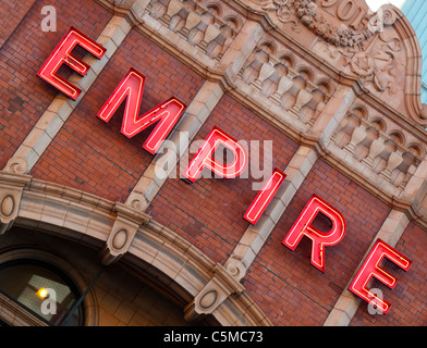 Illuminated sign outside the Hackney Empire Theatre in East London  UK built in 1901 by architect Frank Matcham Stock Photo