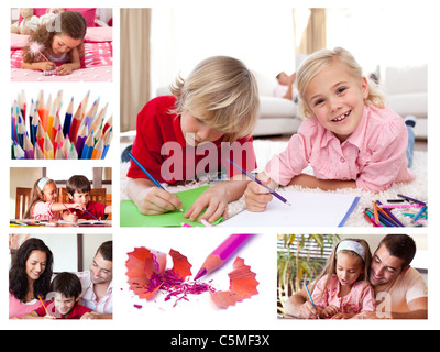 Collage of children coloring Stock Photo