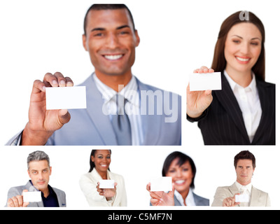 Collage of business people showing signs Stock Photo