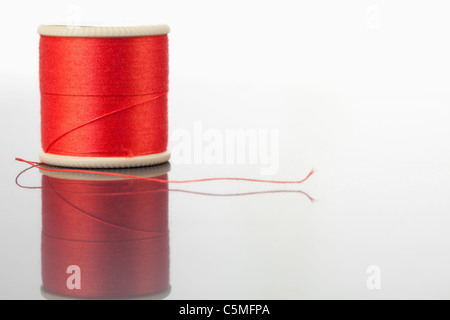 Spool of thread with needle isolated on white background. Sewing