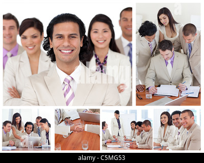 Collage of smiling businesspeople in different situations Stock Photo