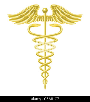 An illustration of the caduceus symbol of two snakes intertwined around ...