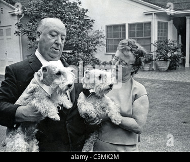 ALFRED HITCHCOCK with wife Alma at their Bel Air, Los Angeles, home in