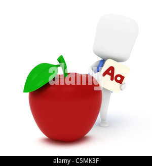 3D Illustration of a Kid Holding an A Flash Card Stock Photo