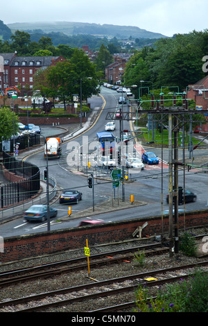 Junction of Buxton Road with The Silk Road in Macclesfield,Cheshire Stock Photo