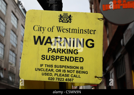 City of Westminster parking information sign on a street in Soho, London, England, U.K. Stock Photo