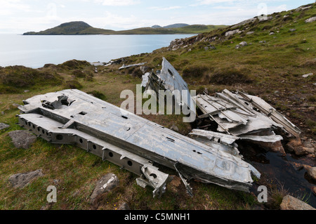 The wreckage of a Catalina Flying Boat that crashed on the island of Vatersay during WWII in 1944. Stock Photo